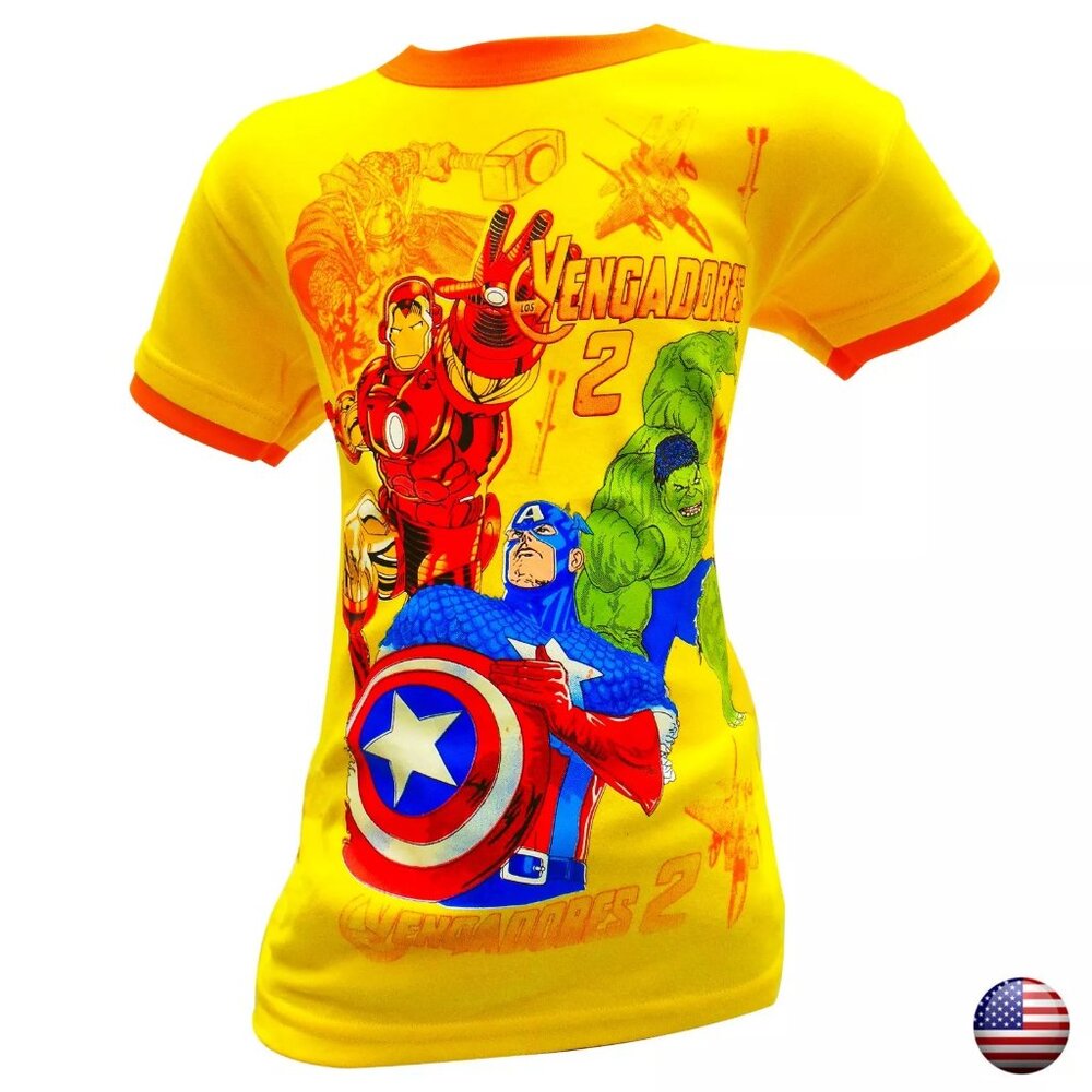 NWT IRON MAN AVENGERS KIDS BOYS YELLOW CREW NECK SHORT SLEEVE T-SHIRT SIZE 14